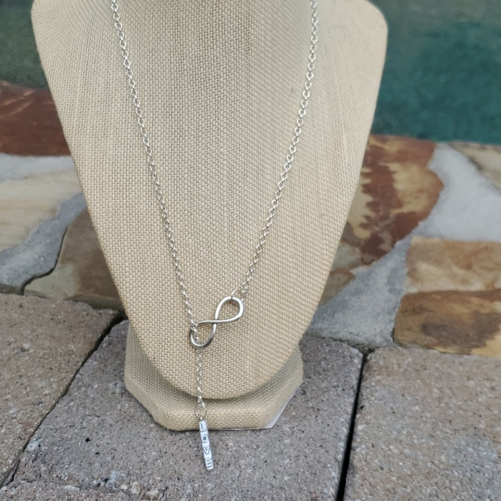 Silver plated wrap necklace w love &Infiniti charm